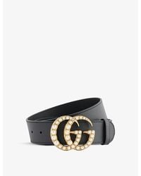 Gucci - Double G Faux Pearl-embellished Leather Belt - Lyst