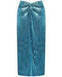 Ro&zo - Twist-front Sequin-embellished Stretch-woven Midi Skirt - Lyst