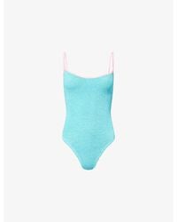 Hunza G - Pamela Contrast-Strap Seersucker Swimsuit - Lyst