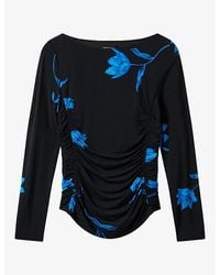 Whistles - Ruched Floral-Print Stretch-Jersey Top - Lyst