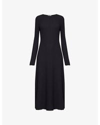 Vince - Long-sleeved Ribbed Stretch-cotton Blend Midi Dress - Lyst
