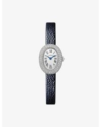 Cartier - Baignoire Mini 18Ct- Rhodium-Plated, 1.9Ct Brilliant-Cut Diamond And Leather Quartz Watch 24.6Mm - Lyst