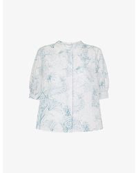Whistles - Pineapple-Print Textured Short-Sleeve Cotton-Blend Shirt - Lyst