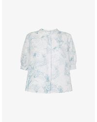 Whistles - Pineapple-Print Textured Short-Sleeve Cotton-Blend Shirt - Lyst