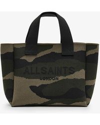 AllSaints - Izzy Mini Camouflage-print Knitted Recycled-polyester Tote Bag - Lyst