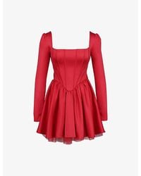 House Of Cb - Nina Long-Sleeve Corset Satin Mini Dress - Lyst