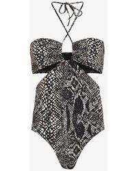 AllSaints - Cody Graphic-print Cut-out Stretch-woven Swimsuit X - Lyst