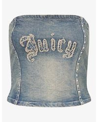 Juicy Couture - Studded Denim Cotton Corset Top - Lyst