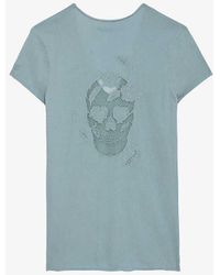 Zadig & Voltaire - Story Fishnet Skull Embroidered-motif Cotton T-shirt - Lyst