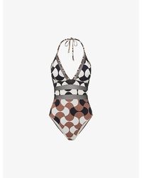 Reiss - Hope Geometric-print Stretch Cotton-blend Swimsuit - Lyst