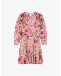 Ted Baker - Mildrd Floral-print Long-sleeve Stretch-mesh Mini Dress - Lyst