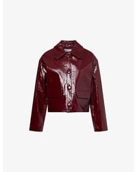 Self-Portrait - Peter Pan Collar Boxy-Fit Faux-Leather Jacket - Lyst