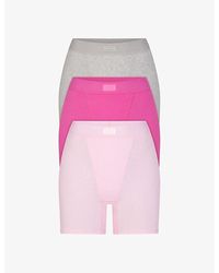 Skims - Hot Pinkcotton Rib Pack Of Three Stretch-cotton Boxer Short - Lyst