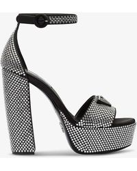 Prada - Crystal-embellished Platform Satin Heeled Sandals - Lyst