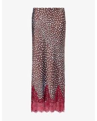 Never Fully Dressed - Maeva Printed Satin Midi Skirt - Lyst
