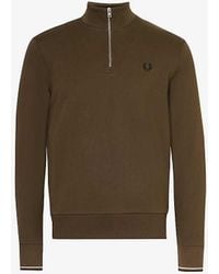 Fred Perry - Ringer Logo-embroidered Half-zip Cotton-jersey Sweatshirt - Lyst