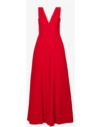 Emilia Wickstead Ross V-neck Wide-leg Stretch-woven Jumpsuit - Red