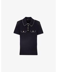 Maje - Short-Sleeved Ribbed Knitted Polo Shirt - Lyst