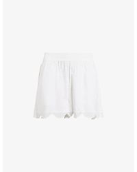 AllSaints - Etti Scalloped-hem High-rise Organic-cotton Shorts - Lyst