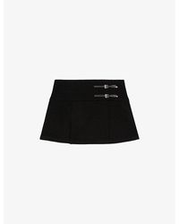 The Kooples - Buckle-Embellished Wrap-Front Cotton-Blend Mini Skirt - Lyst