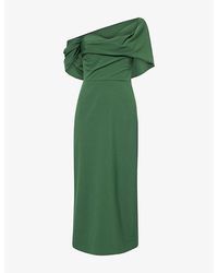 Carolina Herrera - Draped Off-Shoulder Wool-Blend Midi Dress - Lyst