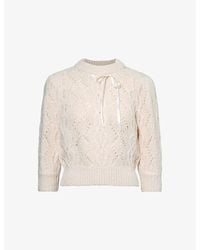 Reformation - X Shrimps Bow-Trim Short-Sleeve Alpaca And Wool-Blend Knitted Jumper - Lyst