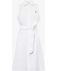 Polo Ralph Lauren - Logo-embroidered Belted Cotton-poplin Midi Dress - Lyst