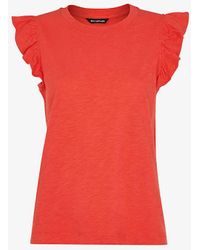 Whistles - Frilled Cap-sleeved Cotton T-shirt - Lyst