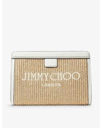 Jimmy Choo - Avenue Logo-Embroidered Raffia Pouch - Lyst