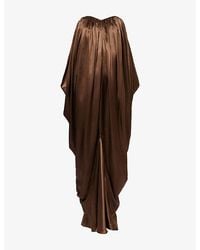 Abadia - Strapless Draped Satin Maxi Dress - Lyst