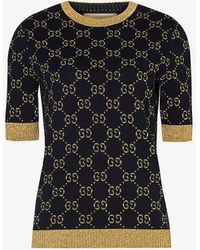 Gucci - Monogram-pattern Ribbed-trim Cotton-blend Knitted Top - Lyst