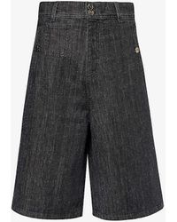 Etro - Appliqué-embellished Wide-leg Stretch-denim Shorts - Lyst