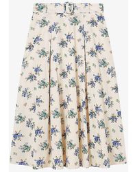 LK Bennett - Elodie Floral-print Belted-waist Cotton Midi Skirt - Lyst