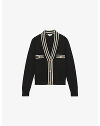 Reiss - Danni Tipped Button-Through Knitted Cardigan - Lyst