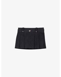 Maje - Patch-pocket Mid-rise Pleated Stretch-denim Mini Skirt - Lyst