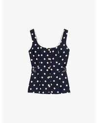 Maje - Polka Dot-Pattern Button-Embellished Linen-Blend Top - Lyst