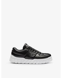 Prada - Logo-Plaque Padded Leather Low-Top Trainers - Lyst