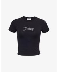 Juicy Couture - Diamante-embellished Cropped Cotton-jersey T-shirt - Lyst