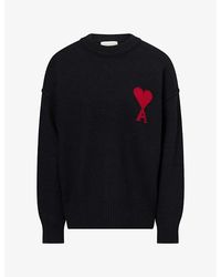 Ami Paris - Logo-Embroidered Crewneck Virgin-Wool Jumper - Lyst
