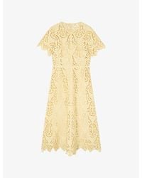 LK Bennett - Georgia Lace-Embroidered Short-Sleeve Woven Midi Dress - Lyst