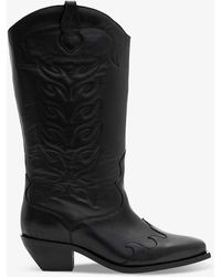 AllSaints - Dolly Embroidered-stitch Leather Western Boots - Lyst