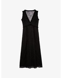 The Kooples - V-Neck Ruffle-Trim Woven Midi Dress - Lyst