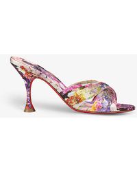 Christian Louboutin - Nicol Is Back 85 Floral-print Satin-crepe Heeled Mules - Lyst