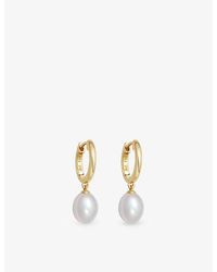 Astley Clarke - Celestial 18Ct- Plated Sterling- And Pearl Drop Huggies - Lyst