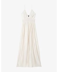 The Kooples - V-Neck Shirred-Waist Woven Maxi Dress - Lyst