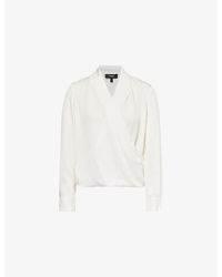 Theory - The Lapel Wrap Long-Sleeves Silk Blouse - Lyst
