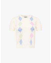 Ganni - Argyle-Pattern Knitted T-Shirt - Lyst