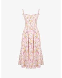 House Of Cb - Clarabelle Corseted Floral-Print Stretch-Woven Midi Dress - Lyst