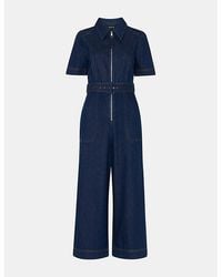 Whistles - Pin-Tuck Belted Denim Jumpsuit - Lyst