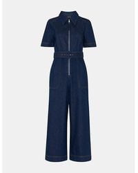 Whistles - Pin-Tuck Belted Denim Jumpsuit - Lyst